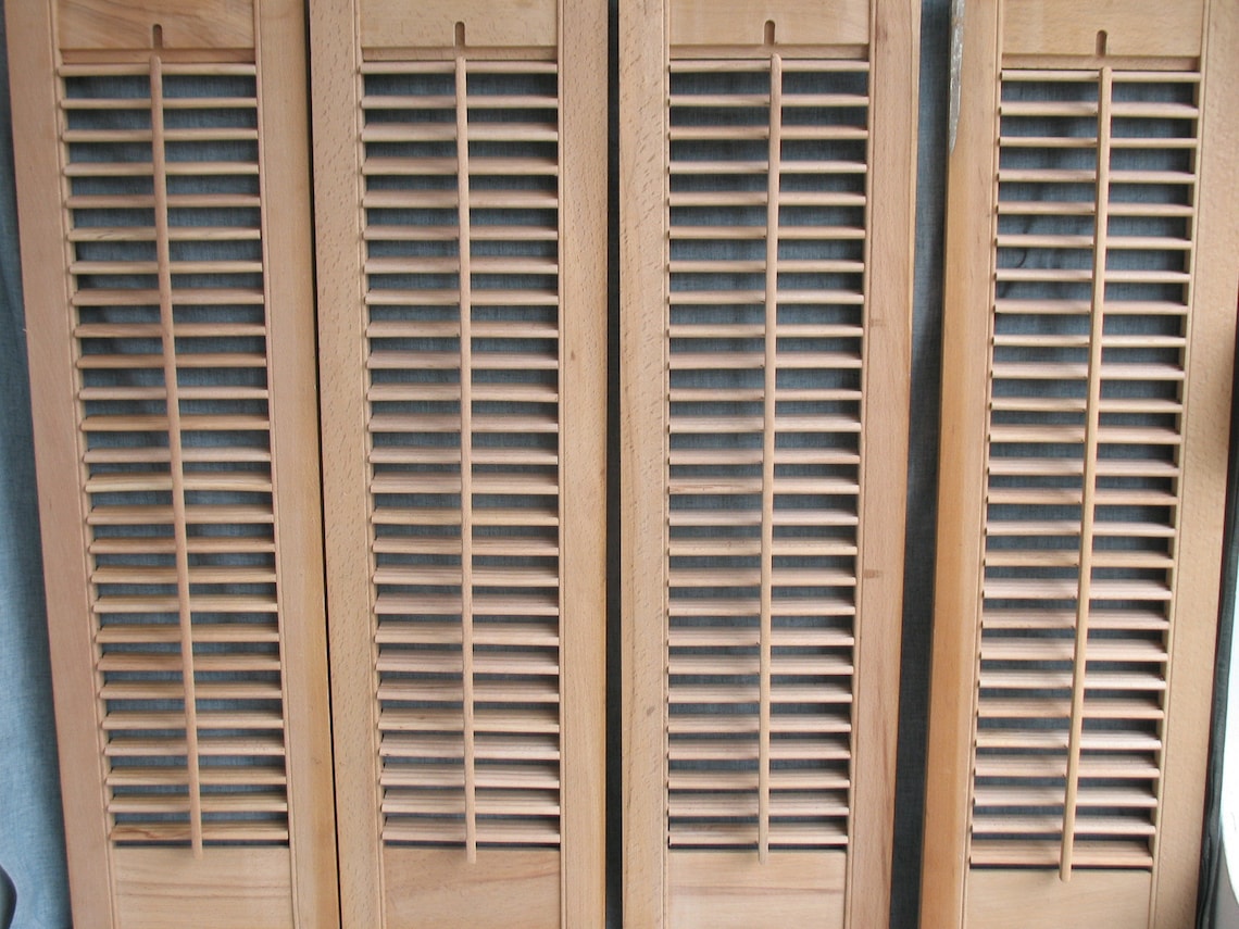 4 Vintage Shutter Panels Interior Oak Wood Louver Shutters Etsy