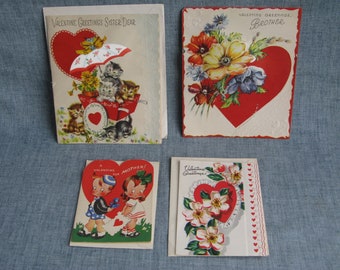 4 Vintage Valentine's Day Greeting Cards St. Valentine's Day Scrapbook Decor