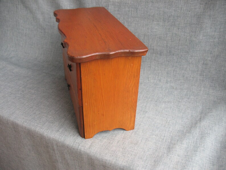 Vintage Wood Jewelry Box Dresser Caddy Flip Top Lid with Drawer Handmade One-Of-A-Kind