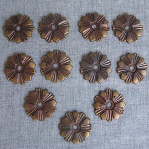 Set of 11 Vintage Brass Drawer Pull Backplates Mid Century Hardware Round 1 3/4" Home Furniture Decor
