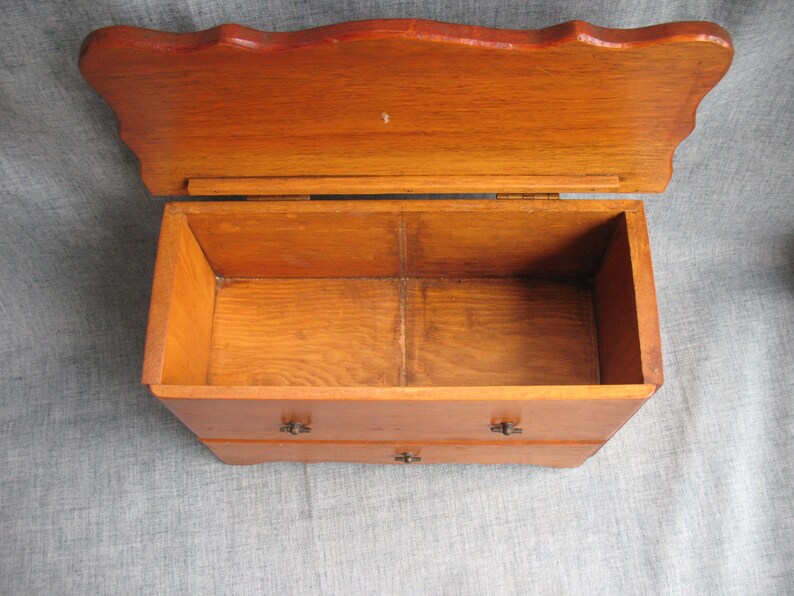 Vintage Wood Jewelry Box Dresser Caddy Flip Top Lid with Drawer Handmade One-Of-A-Kind