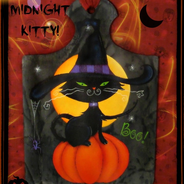 E PATTERN - Midnight Kitty - Bewitching Kitty guarding the Pumpkin Patch! Designed & Painted by Sharon Bond