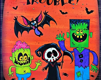 E PATTERN - So fun for Halloween! Here Comes Trouble with all your favorite ghouls! Designed & Painted by Sharon Bond