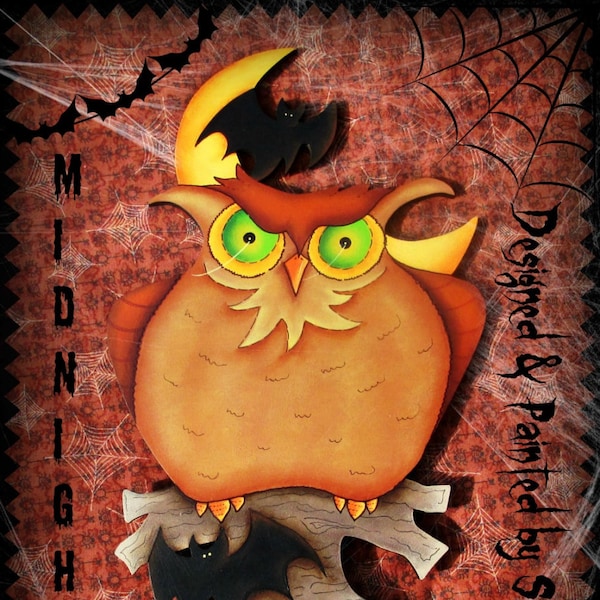 E PATTERN - Midnight Owl LARGE Halloween Key! Owl, Moons & Bats everywhere! Designed by Sharon Bond