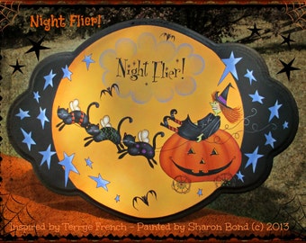 E PATTERN - Night Flier - Black Cats lead the Witch on her Way - Inspired by Terrye French - Painted by Sharon Bond - FAAP