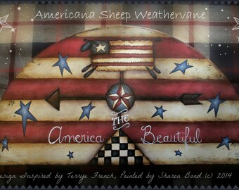 E PATTERN - Americana Sheep Weathervane - Prim Flag Background & Stars - Inspired by T. French - Painted by Sharon Bond - FAAP
