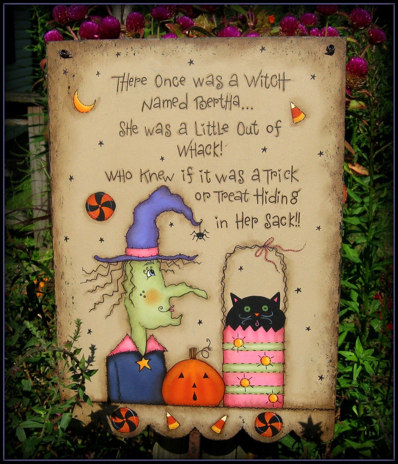 E PATTERN Bertha the Witch With a Clever Saying Designed & Painted by Me, Sharon B. FAAP image 1