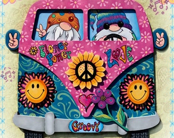 E PATTERN - Flower Power! Two Hippie Gnomes Cruising Along! Fun with 3D Embellishments! Designed & Painted by Sharon Bond