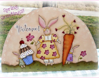 E PATTERN - Spring Greetings - Bunnies & Treats - New design from Terrye French, Painted By Me - FAAP