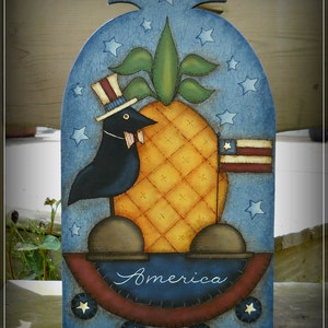 PATRÓN E - American Prim - Piña, Cuervo, Bandera, Estrellas - Nuevo - Diseñado y pintado por mí, Sharon B. - FAAP