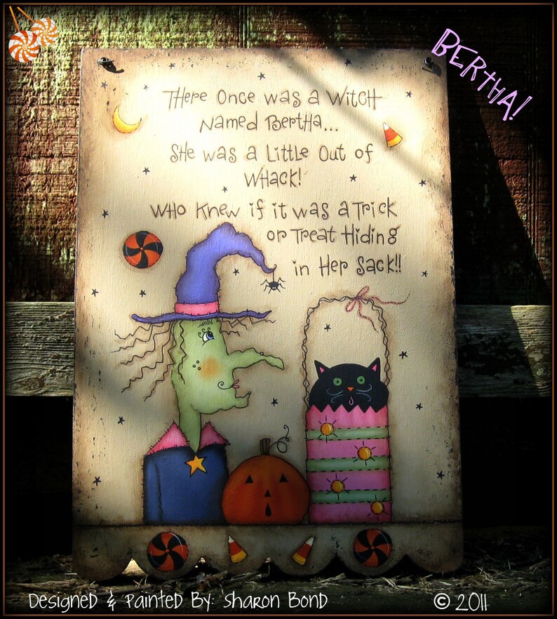 E PATTERN Bertha the Witch With a Clever Saying Designed & Painted by Me, Sharon B. FAAP image 2