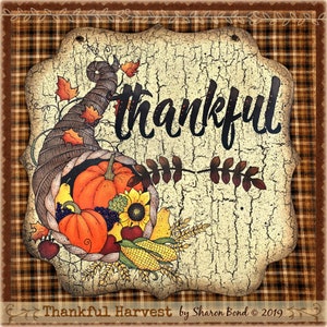 E PATTERN - Thankful Harvest - Weathered background/Filled Cornucopia - Painted & Designed by Sharon Bond