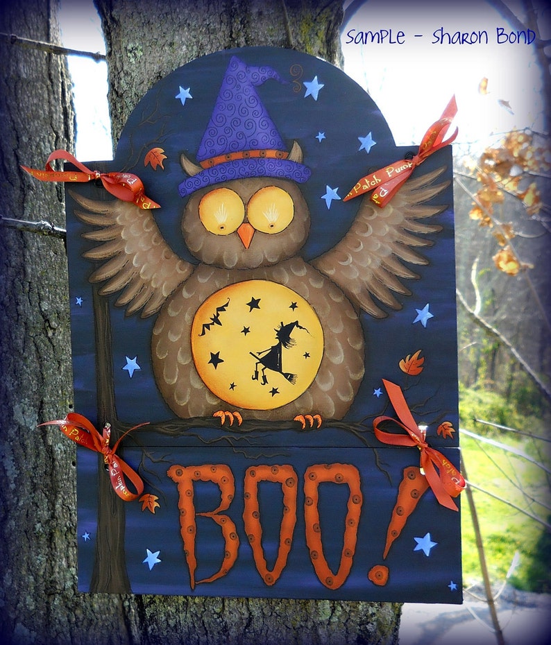 E PATTERN Boo Hoot Witchy Owl Fun for Halloween Designed & Painted by me, Sharon Bond image 2