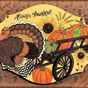 E-PATTERN - ALWAYS THANKFUL - Turkey with a Wagon Full of Blessings - Designed & Painted by Sharon Bond