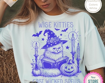 T-shirt Witchy Cat Comfort Colors : T-shirt graphique d'Halloween