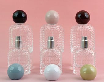 Refillable Crystal Perfume Atomizers - Portable Travel Fragrance Bottles with Colorful Sphere Caps, Vanity Organizer & Bridal Party Gifts