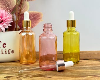 30 ml 50 ml glazen druppelflesje, container voor etherische olie, hervulbare huidverzorgingsverpakking met goudroze, gouden dop, tinctuurfles in reisformaat