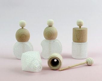 Glittery Glass Reed Diffuser Bottles with Wooden Lid & Bamboo Stick, Various Shaped Aromatherapy Containers for Home Essential Oil Diffusion