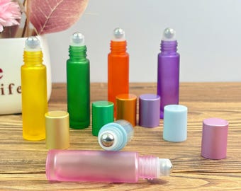 10ml Glass Roll On Bottles, Colorful Frosted Roller Bottles with Stainless Steel Ball for Essential Oils, Perfume, Aromatherapy & Travel Use