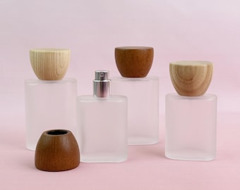 Doftspraybehållare i frostat glas med trälock, finfördelare för tom kosmetikaflaska, läckagesäker design, skönhet och hälsa