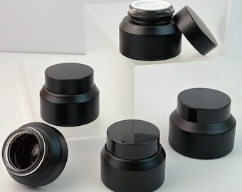 15g 30g 50g  Matte Black Glass Cream Jars, Refillable Eye Cream Containers, Leak- proof Design Sample Jars, Travel Skincare Packaging