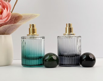 Ribbed Gradient Glass Perfume Spray Bottle with Gold Pump, Refillable Cosmetic Container, Leak-proof Design for Fragrance Decanting & Travel