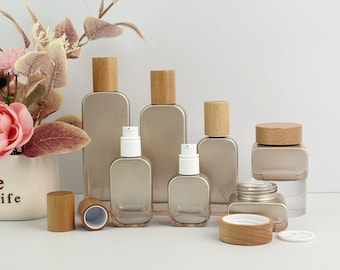 Récipients cosmétiques en verre de luxe, Pots de crème et flacons de lotion vides rechargeables, Emballage de soin de la peau pour beurre corporel, Sérum, Format voyage