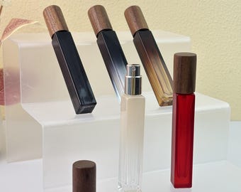 10ml Perfume Spray Glass Tube with Wood Cap, Refillable Colorful Cosmetic Container, Empty Portable Leak-proof Fragrance Atomizer Bottles
