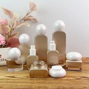 20ml-120ml 30g 50g Metallic Gold Skincare Bottle & Jar, Empty Lotion Container, Refillable Spray Pump Bottle, Skincare Packaging Pot,