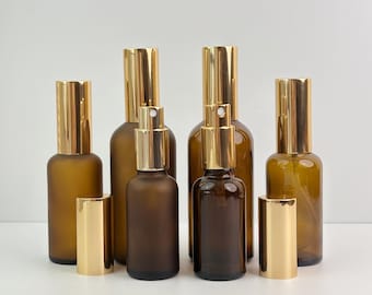 Bärnstensfärgade glassprayflaskor 30ml 50ml 100ml, frostade och klara bruna parfymförpackningar, påfyllningsbar fin dimmasprayflaska för eteriska oljor, hudvård