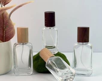 Perfume Glass Spray Bottles with Wood Cap, Reusable Fragrant Container Portable Leak-proof Atomizer for Travel Sample Bottle, Essential Oil