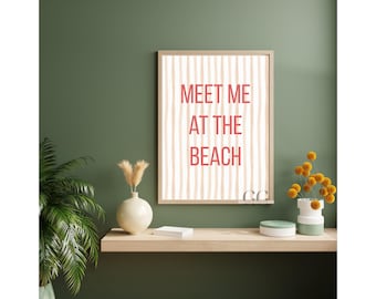 Encuéntrame en la playa Arte de pared imprimible Descarga digital Cita costera Decoración de casa de playa Tipografía de verano Impresión minimalista del océano