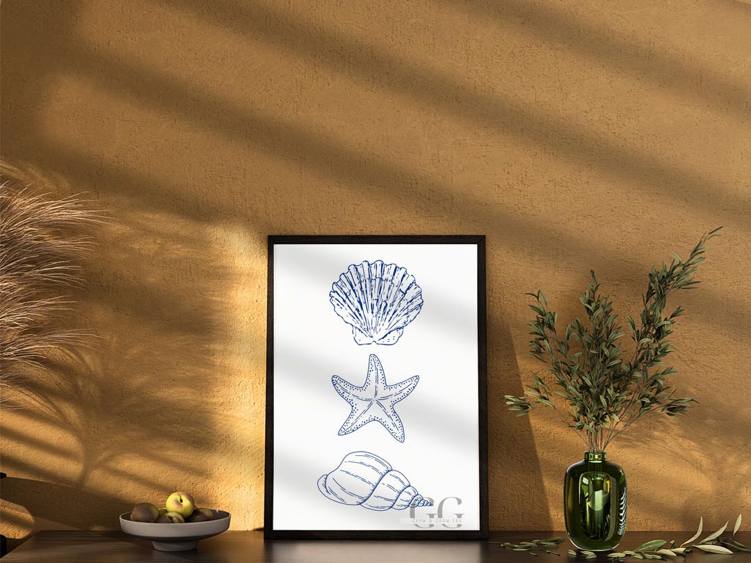 Minimalist Blue Seashell Wall Art Digital Download Starfish Coastal ...