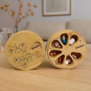 Large Pill Box,Daily Pill Organizer,Weekly Pill Box,Wooden Case, Magnetic Travel  Pill Organizer,Personalized Custom Gift,Vitamin Organizer