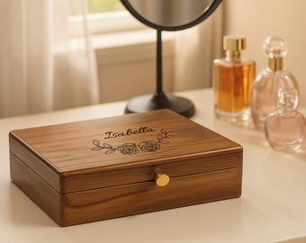 Gepersonaliseerde reisetui voor dames, gepersonaliseerde sieradendoos, cadeau bruidsmeisje, houten sieradenorganisator