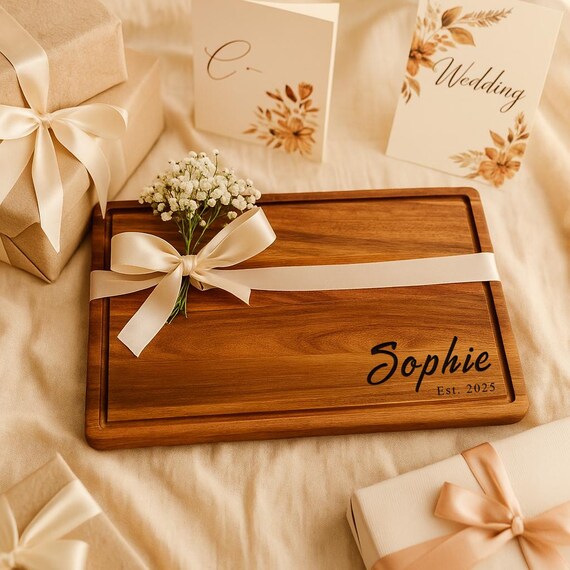Personalized Acacia Cutting Board, Engraved Wedding Gift, Custom