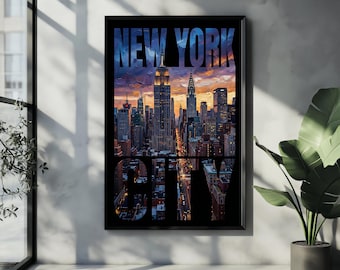New York Wall Art Printable, NYC Skyline Typography Poster, Cityscape Travel Print, Modern Urban Decor, Digital Download