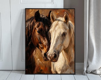 抽象的な油彩画 子供と馬 キャンバスに描かれた大きな抽象的な馬の絵、紫色のアート、馬のアート