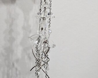 A Trace That Lingers — Iridescent Butterfly & Glass Cascade Glasses Chain, Ethereal Statement Piece