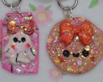 kawaii ghost milk & cookie charm duo