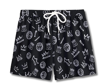 Youth Graffiti Basketball Shorts - Bold Black & White Style