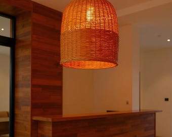 Pantalla de ratán para lámpara colgante, cubierta de mimbre para lámpara de techo, pantalla bohemia hecha a mano en dos tamaños