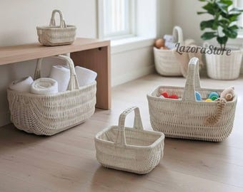 Juego de cestas de mimbre hechas a mano: cestas de ratán natural para almacenar y organizar, decoración para el hogar, estilo rústico bohemio.