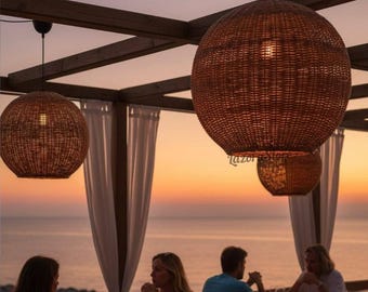Lámpara colgante de ratán: pantalla grande estilo bohemio de 50 cm, ideal para salón y dormitorio.