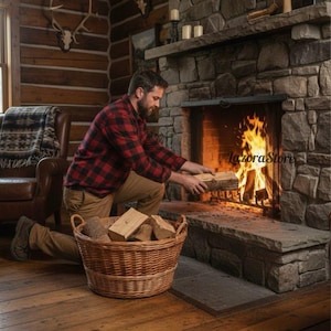 Handgemachter Weidenholzkorb: Rustikaler Runder Holzscheithalter