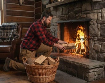 Cesta de leña de mimbre hecha a mano: leñero redondo rústico