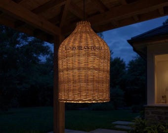 Pantalla alta de mimbre: cubierta grande para lámpara colgante de ratán hecha a mano, pantalla de lámpara de techo estilo bohemio, iluminación natural tejida para el hogar.