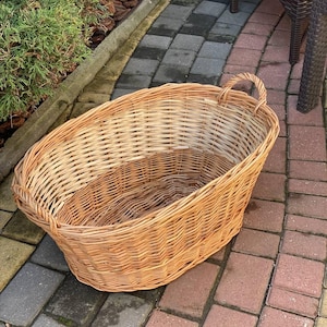 Großer Weidenholzkorb mit Griffen - strapazierfähiger Rattan-Holzhalter, Kaminholzträger & Anzünderbehälter