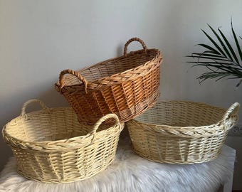 Handmade Wicker Basket with Handles: Rustic Farmhouse Storage Bin