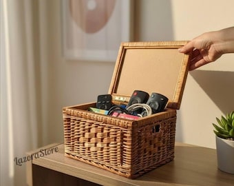 Cesta de mimbre hecha a mano con tapa: Cesto para ropa sucia estilo rústico